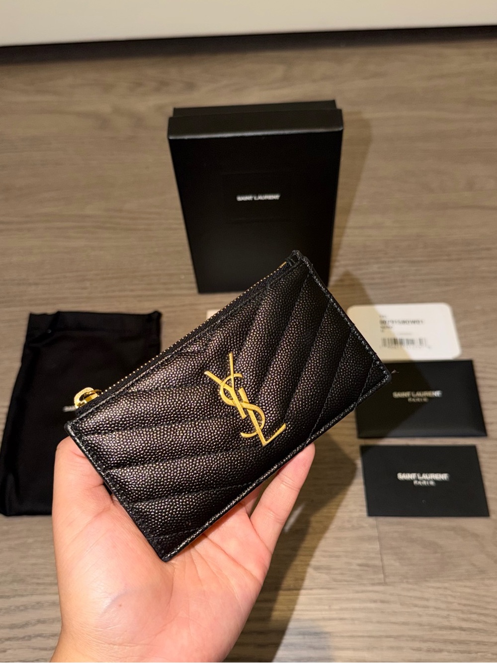 Saint Laurent Black Quilted Leather Card Holder with Gold YSL Logo - Picture 6 of 7